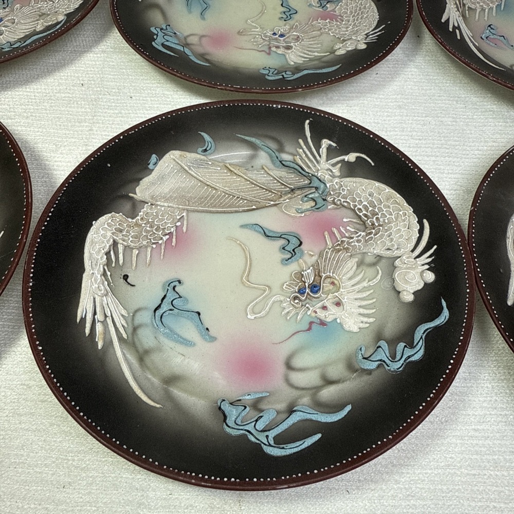VTG Moriage Raised Dragonware Set Of 6 Salad Plates Hand Painted Japan 7 3/8"‎ D - Picture 2 of 8